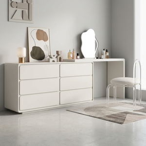 Ensemble coiffeuse moderne minimaliste en chêne massif avec miroir éclairé réglable et tabouret de rangement pour chambre à coucher, écologique - Product Image 4