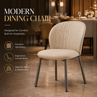 Chaise de salle à manger ergonomique moderne avec dossier incurvé matelassé, assise rembourrée beige, pieds en métal pour hôtel, restaurant