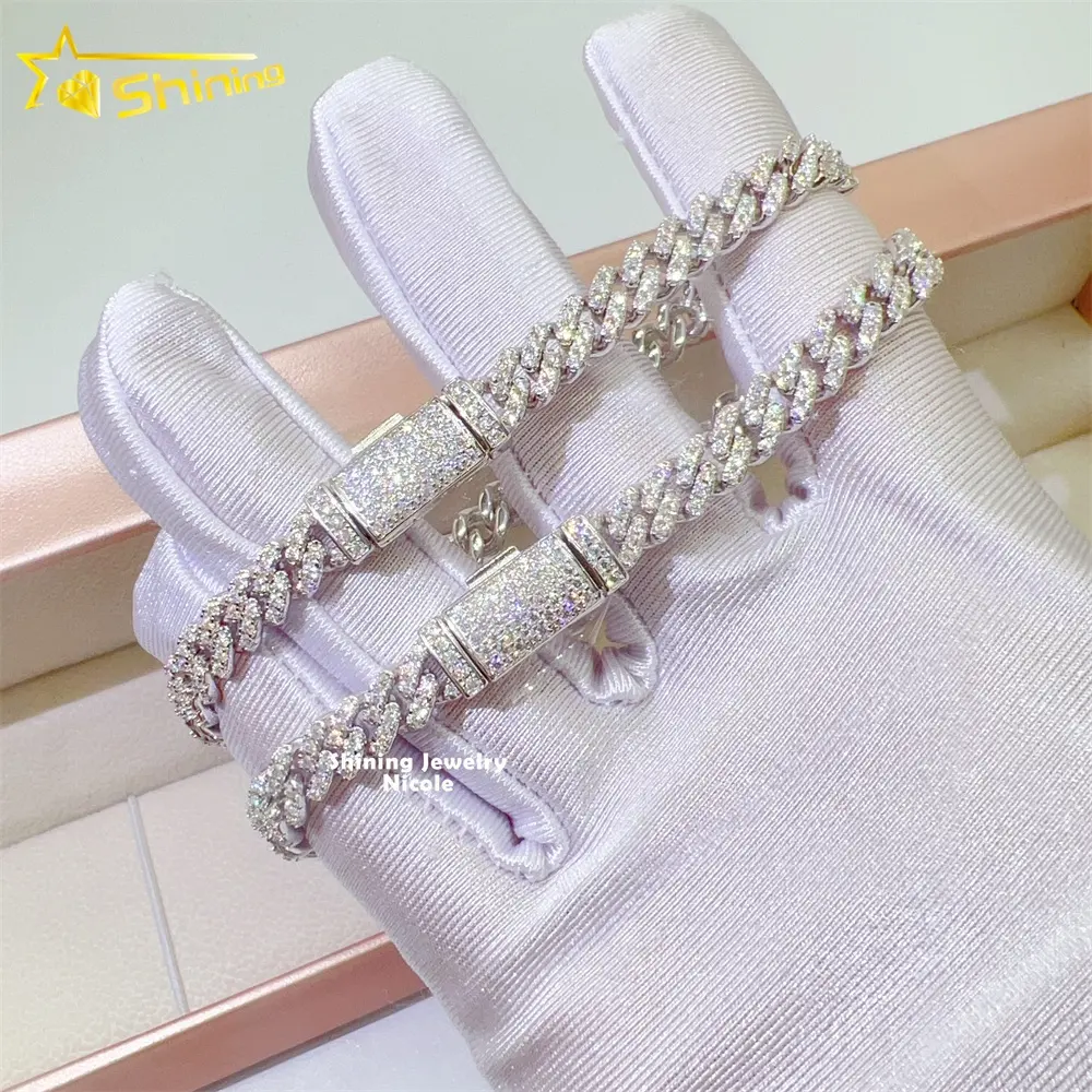 Wholesale price pass diamond tester 6mm cuban link chain 925 sterling silver moissanite cuban bracelets