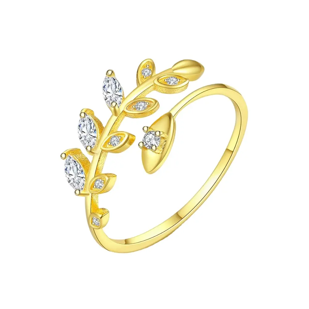 Кольцо с фианитом, кольцо из муассанита 18 К, 925 серебряные Модные кольца с листьями для девушек