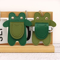 Enrouleur de câble pour écouteurs en cuir PU motif grenouille, organisateur de cordon, porte-clés, support de fil d'écouteurs portable, breloque de sac, cadeau, logo personnalisé