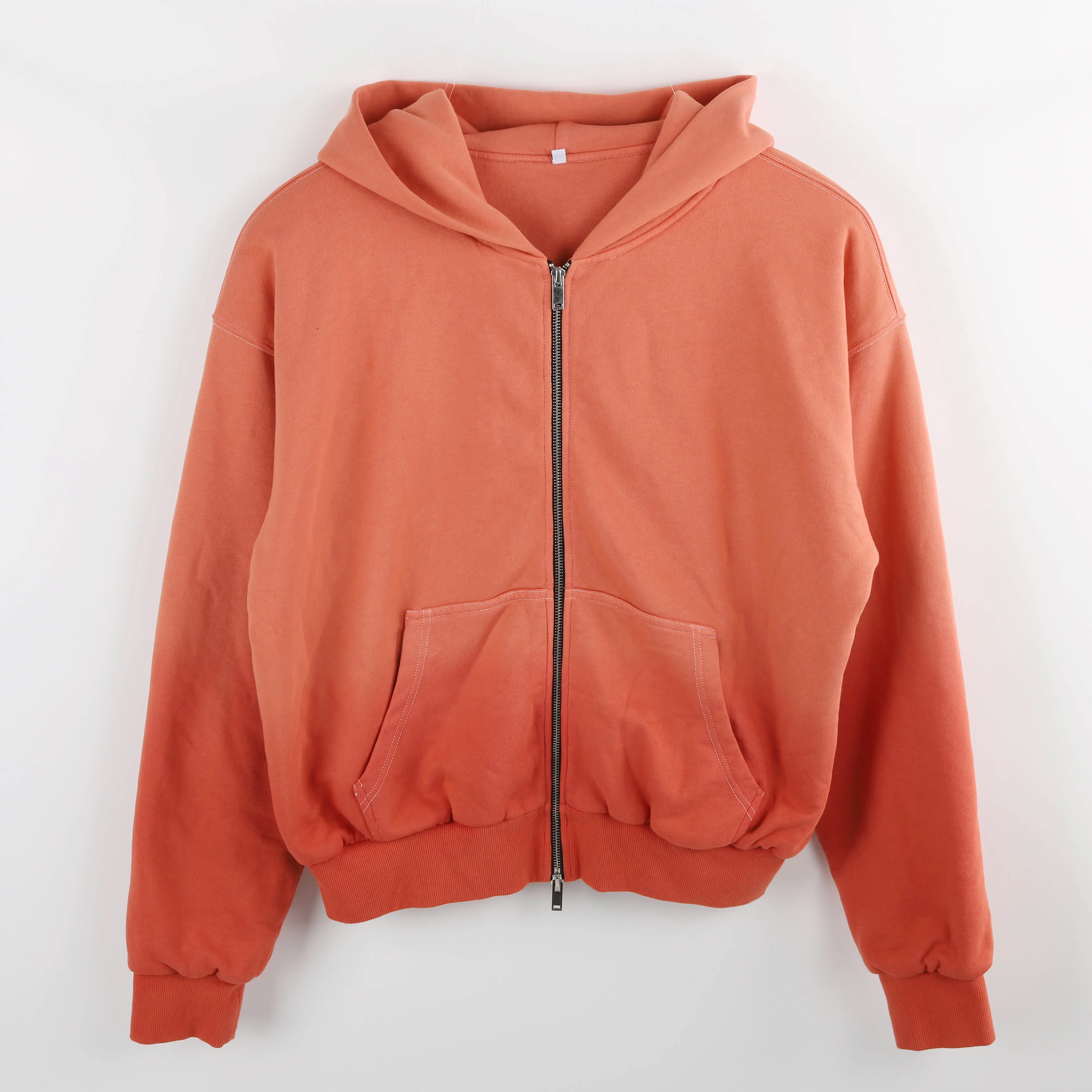 Sudadera con capucha para hombre y mujer, prenda deportiva Unisex de lana con cremallera y Logo personalizado, color rojo, liso, con degradado, doble capa