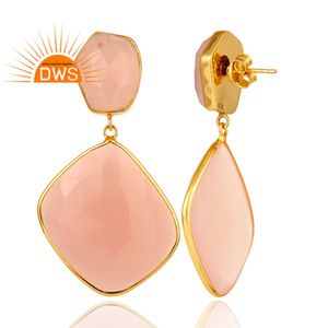 Beautiful Rose Chalcedony Gemstone Earrings Wholesale Handmade Gold Plated Silver Dangle Earrings Jewelry - Product Image 3