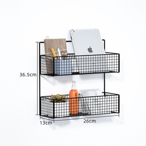 <b>Wall</b> Mounted Metal Wire Basket Shelf Rectangle <b>Hanging</b> <b>Storage</b> Organizer For Bedroom Dorm Room - Product Image 3