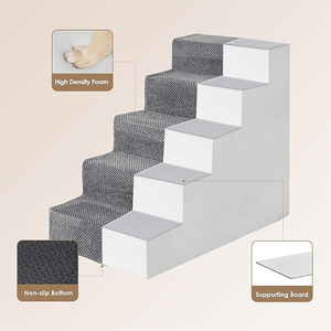 Pet Stairs For Cats And Dogs Grey Memory Foam Non Slip <b>Steps</b> With Supporting <b>Board</b> Rectangle Shape Four Seasons Use - Product Image 1