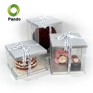 Wholesale Tall Transparent Plastic Clear Cake Packaging Box Square Wedding Pop Bakery Cake Box