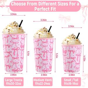 Fundas Reutilizables Personalizadas con Lazo para Vasos de Café Helado, Funda de Neopreno Rosa con Lazo para Café, Portavasos Aislante de Neopreno - Product Image 2