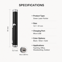 Pointeur laser vert ZhonNa 13,7x91mm, micro USB, compact, noir, argent, or, pour l'école, le bureau, le travail du bois, les activités de plein air, pièces d'équipement laser