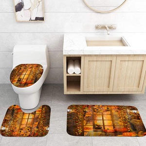 Rideau de douche en polyester à imprimé numérique imperméable, motif feuille d'érable et citrouille de la récolte de Thanksgiving, moderne, vente en gros 2 - Product Image 4