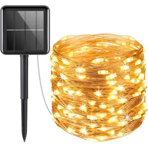 12/22/32m impermeable Led Solar alambre de cobre árbol de Navidad vacaciones iluminación cadena Diwali luces decoración de jardín al aire libre