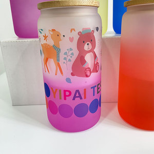 16oz smerigliato sublimazione di colore può vetro borosilicato bevanda fredda Soda Pop può birra a forma di <span class=keywords><strong>bicchieri</strong></span> riciclabili tazza di caffè - Product Image 6