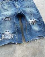 Pantalones Cortos de Mezclilla Vintage Lavados y Desgastados, Estilo Carpenter, con Costuras Reforzadas, Holgados, con Bajo Deshilachado y Manchas de Pintura, Venta al por Mayor