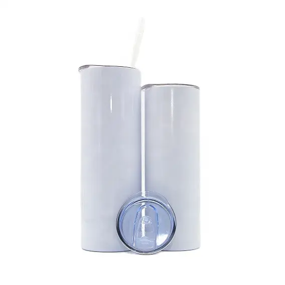 20oz Double Wall Stainless Steel Skinny Straight Sublimation Blank Tumbler Cups with Slide Lid and Straw