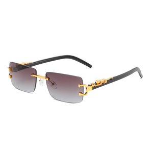 Lunettes <span class=keywords><strong>de</strong></span> soleil sans monture en métal personnalisées avec décor <span class=keywords><strong>de</strong></span> guépard, tête <span class=keywords><strong>de</strong></span> panthère rétro, verres colorés pour hommes et femmes - Product Image 5