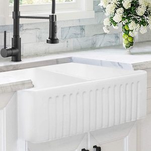 Chất lượng cao 33 inch bát đôi gốm trắng hình chữ nhật Tạp dề phía trước trang trại Bồn Rửa Nhà Bếp - Product Image 2