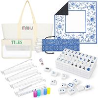 Ensemble complet de Mahjong américain avec sac de rangement matelassé imprimé, supports de Mahjong, pousseurs et tapis de table de Mahjong