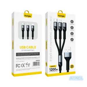 Hotriple A20MTL Bestseller 1,2 M 3 A Nylon Zöpfe Aluminium Super-Schnellladung mehrere Datenkabel 3-in-1 3in-1 USB-Datenleit