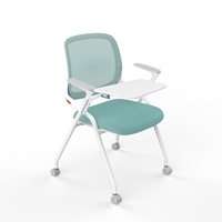 Chaise de bureau multifonctionnelle en plastique pour formation et réunion, avec tablette d'écriture, rangement et roulettes