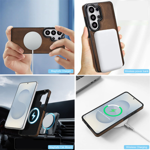 Coque de téléphone <span class=keywords><strong>Samsung</strong></span> S26 Ultra avec chargement magnétique <span class=keywords><strong>sans</strong></span> <span class=keywords><strong>fil</strong></span>, effet givré, simili cuir, compatible S25 Plus S24 S23 S22 A13 A14 A55 A26 A36 A56 - Product Image 4