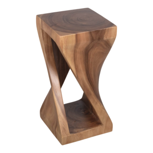 Tavolino Quadrato con Piedistallo Intrecciato, Piccolo Tavolo d'Appoggio per Bevande, Design in Legno Mungur Intagliato a Mano, Arredamento Casual per Soggiorno - Product Image 1