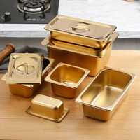 Goldene Edelstahl-Gastronormbehälter Stapelbare Buffet-Lebensmittelaufbewahrung GN-Behälter mit Deckel für Catering, Hotel und Restaurant
