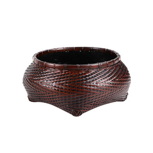 Bamboo Woven Charcoal <b>Basket</b> Round <b>Storage</b> Container For Living Room Neatening Use - Product Image 5