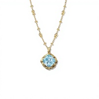 Collier Chaîne Géométrique Féerique en Argent 925 Plaqué Or 18K avec Pendentif Texturé Serti de Pierres Multicolores Poire, Émeraude, Cœur, Cerf-volant