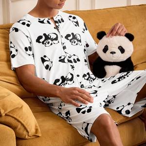 Pigiama estivo da <span class=keywords><strong>uomo</strong></span> con stampa panda, leggero, per casa e notte, simpatico - Product Image 3