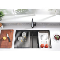 Nouveau Style chine cuisine multifonctionnel 32 pouces poste de travail nano 304 double bol noir évier de cuisine
