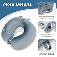 Oreiller cervical gonflable portable pour voyage Couverture respirante en matériau super doux pour les siestes d'avions et de bureau avec cache-oeil