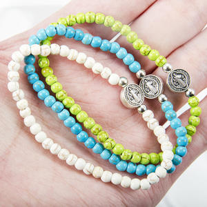 Pulsera de Cuentas Turquesas de San Benito, Delicada Cruz Católica, Rosario de Oración y Bendición, Regalo para Mujeres y Hombres - Product Image 4