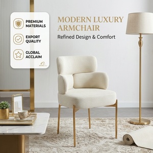 <span class=keywords><strong>Chaise</strong></span> de salle à manger de luxe en <span class=keywords><strong>tissu</strong></span> bouclé avec accoudoirs, pieds dorés modernes, fauteuil d'appoint <span class=keywords><strong>beige</strong></span>, <span class=keywords><strong>chaise</strong></span> rembourrée pour chambre à coucher - Product Image 1