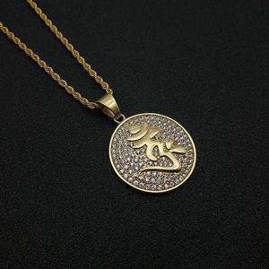 yunnique <b>Titanium</b> Steel Gold Plated Diamond Encrusted Shurangama Mantra Round Pendant Necklace For Gift - Product Image 4