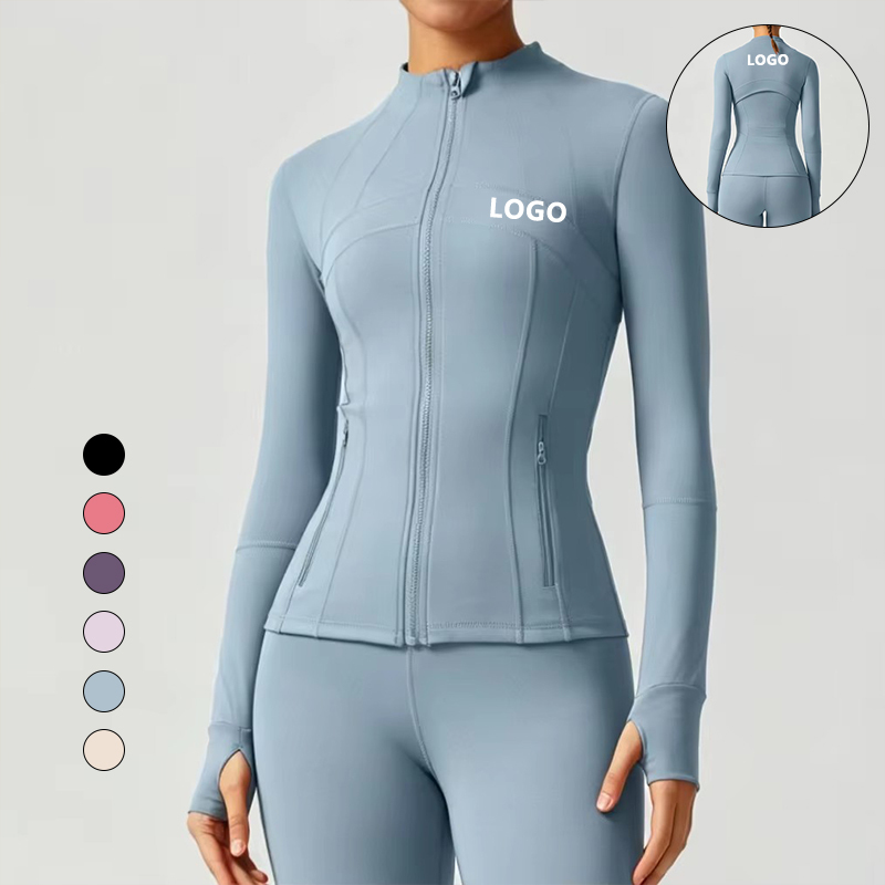 Lulu Yoga Jacket Women's Four-Way Stretch Collar Slim Top Zipper Fitness Long Sleeve Sweat-Wicking Solid Front Logo Naked Sports