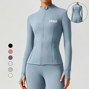 Veste de yoga Lulu pour <span class=keywords><strong>femme</strong></span>, extensible dans quatre directions, col ajusté, haut zippé, fitness, manches longues, anti-transpiration, logo uni sur le devant, Naked Sports - Product Image 1