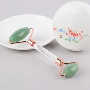 Gran oferta de fábrica DIY piedra de cristal Rosa Jade favorito con varilla recta sin ruido mango de cristal rodillo de Aventurina verde