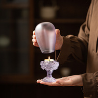 Photophore en verre givré violet, support de bougie décoratif floral en relief, idéal pour mariage romantique et décoration intérieure