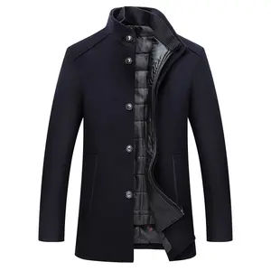Stand collar Solid color casual woolen coat with Removable vest mens winter trench coat mens Wool Overcoat