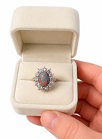 Bague en opale naturelle et moissanite, argent sterling 925, ovale 8x6 mm, bijoux fins faits à la main, romantique, pour femme, fiançailles, promesse, mariage