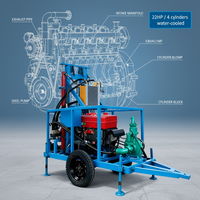 Foreuse hydraulique KarKon à moteur diesel pour puits d'eau avec pompe et moteur, profondeur max. 150 m, conception portable sur roues