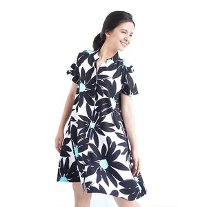 2019 New Summer Fashion Schwarz Blumen druck Kurzarm Freizeit kleider für Damen Damen Made in Vietnam