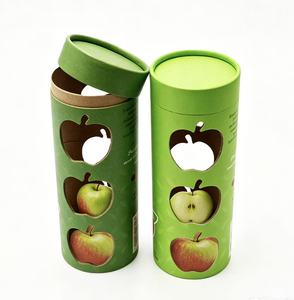 Tube en carton rond vert avec découpes en forme de pomme, emballage alimentaire recyclable - Product Image 3