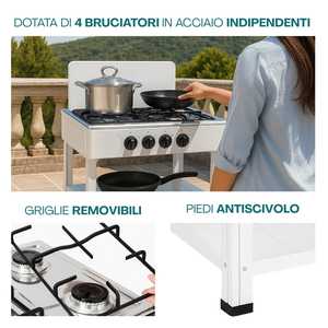 Cuisinière à gaz mobile 4 brûleurs 2 étagères pour camping et jardin 49x49x82 cm avec allumage - Product Image 4