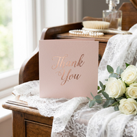 Tarjetas de Agradecimiento en Rosa Pálido con Detalles en Oro Rosa, Papelería para Bodas, Tarjetas de Felicitación con Escritura Personalizada, Venta al por Mayor OEM para Despedidas de Soltera