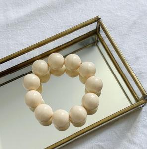 Beige Resin Chunky <b>Bracelet</b> Oval Bead Design Handmade Stretch Bangle Elegant Minimalist Fashion Jewelry for Women and Daily Wear - Product Image 1