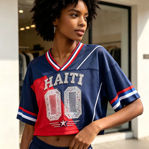 Novedad al por mayor: Top de malla corto para mujer, estilo retro americano, moda urbana, con pedrería pesada, personalizado, modelo Country Haidi - Product Image 5