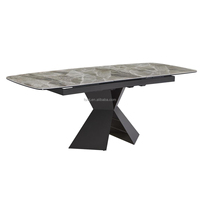 Meuble de salle à manger au design moderne, forme carrée étendu, avec plateau en verre 3D, 1600/2000x900x760mm