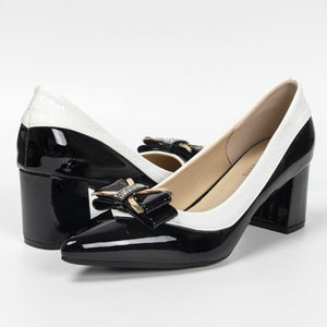 Summer Formal Fashion Trend Comfort Square Toe Patent Leather Bow Slip-On Thin 4.5cm <b>Heel</b> Pumps Ladies Shoes - Product Image 1