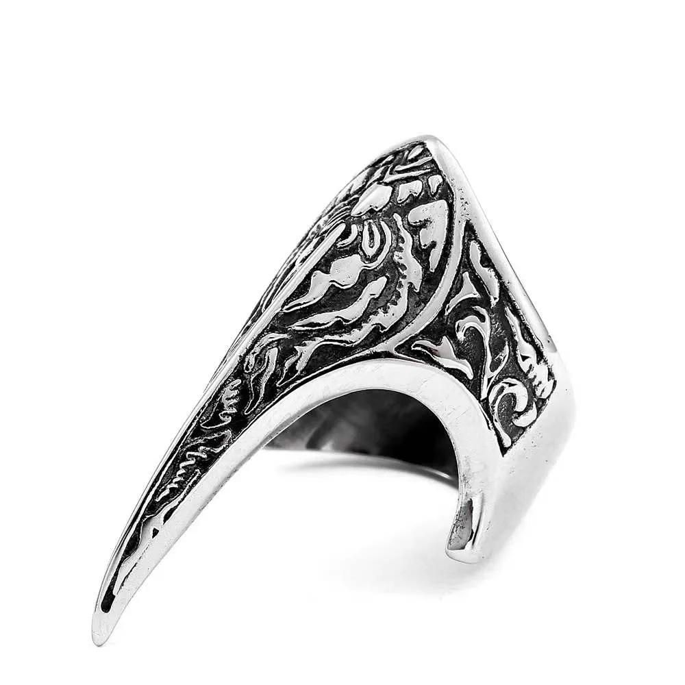 ready to ship fashion stainless steel sharp dragon claw long armor sell defense full finger nail rings for girls men