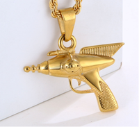 Olivia or 18 carats à la mode coeur ours Machine de jeu en acier inoxydable os brut breloque jouet pistolet pendentif bijoux de mode pour hommes femmes